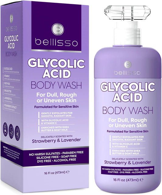 Glycolic Acid Body Wash 16 Fl Oz Exfoliating AHA Liquid Soap for Rough and Bumpy Skin Gentle Exfoliant Bump and Lump Eraser Formula