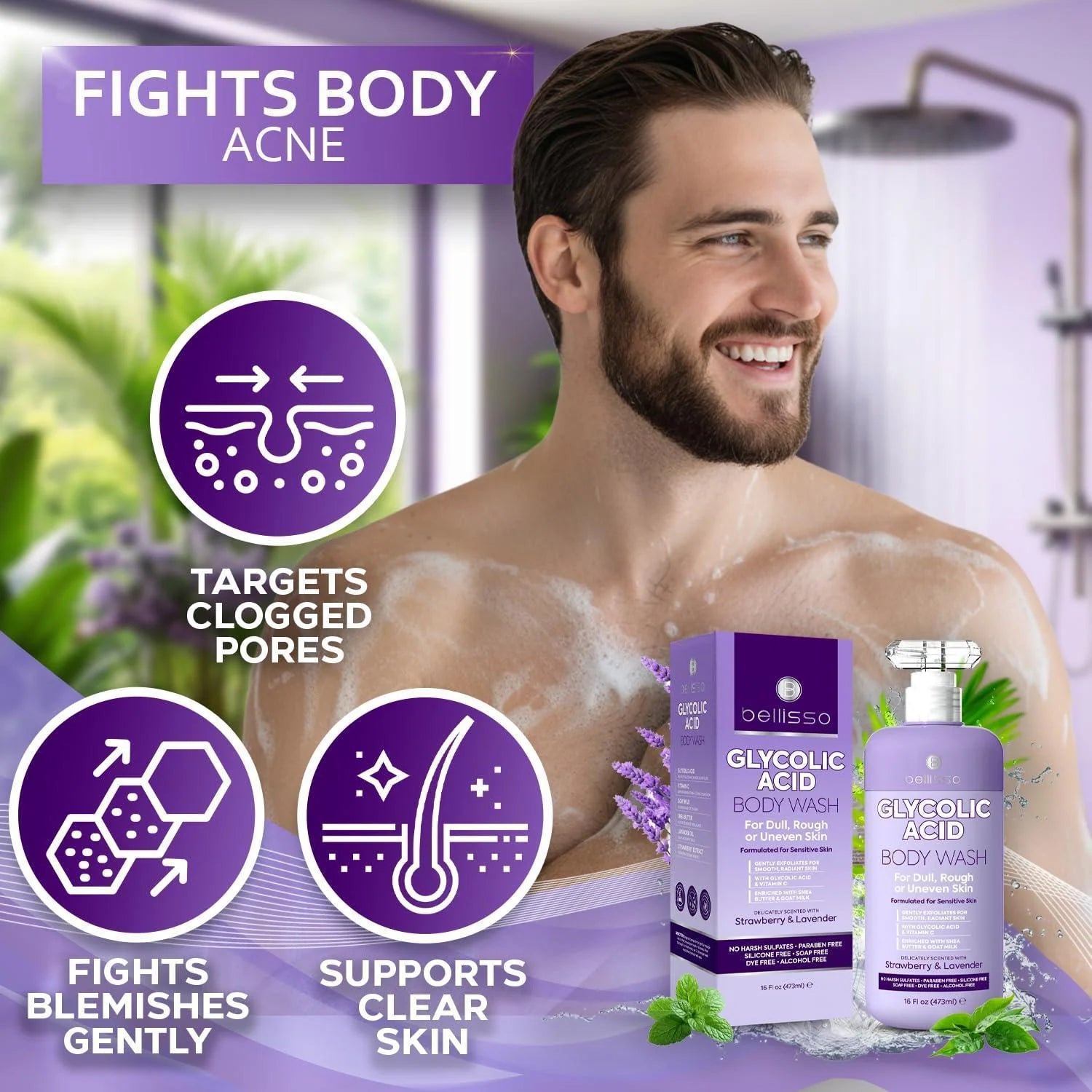 Glycolic Acid Body Wash 16 Fl Oz Exfoliating AHA Liquid Soap for Rough and Bumpy Skin Gentle Exfoliant Bump and Lump Eraser Formula